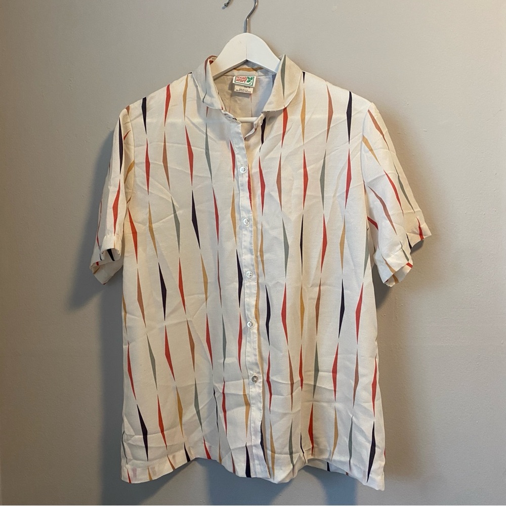 Vintage Fresh Start Mens unisex graphic geometric short sleeve button down shirt